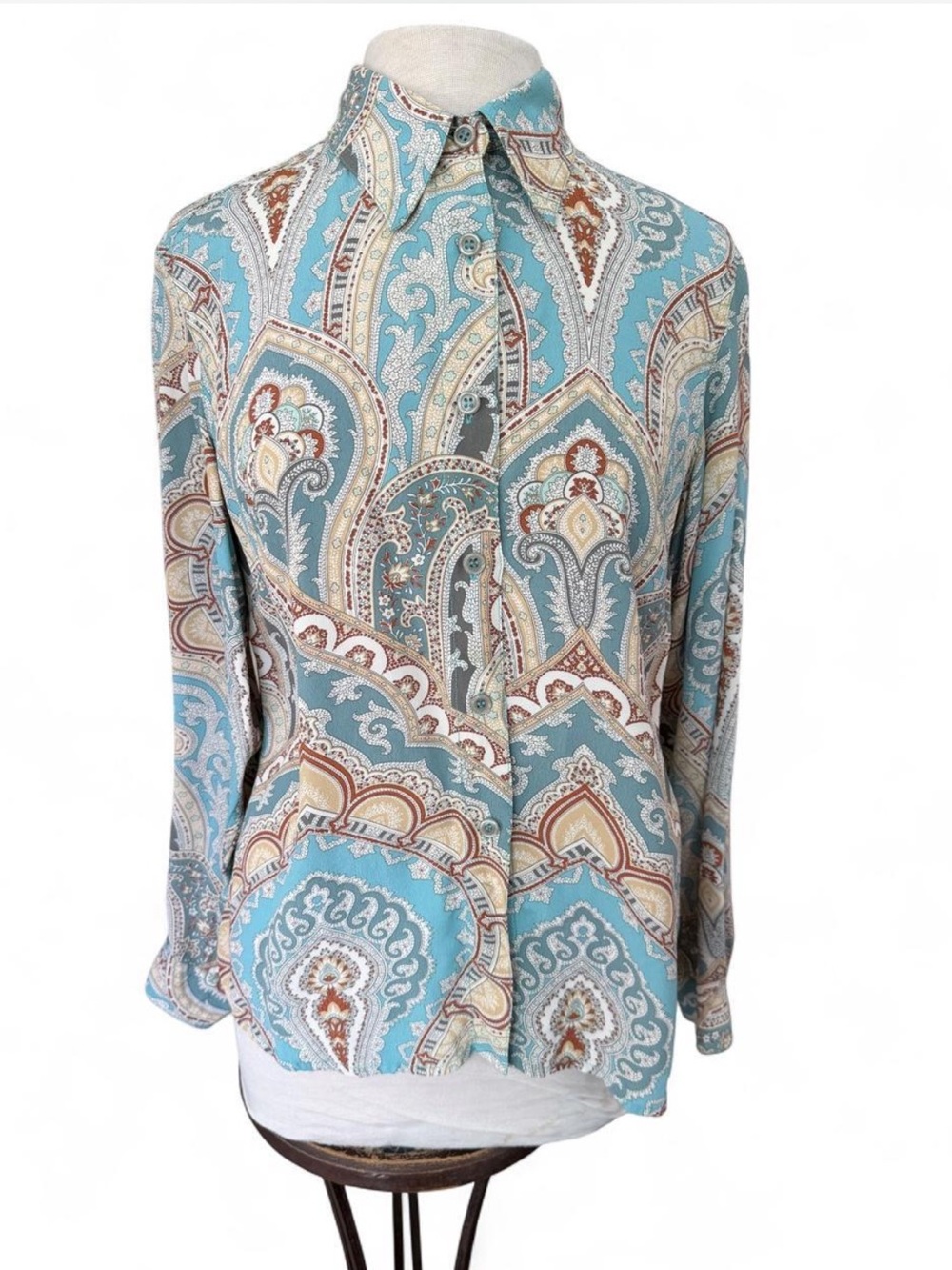 Vintage Liz Claiborne Lizwear Paisley Print Button Down Shirt Medium 100% Rayon
